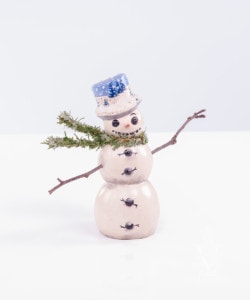 Wind Blown Snowman with Stick Arms And Blue Winter Hat