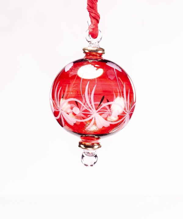 Red Etched Egyptian Glass Ornament