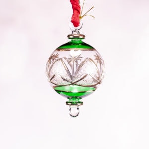 Small Etched Egyptian Glass Ornament in Green and Gold