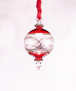 Small Etched Egyptian Glass Ornament in Red