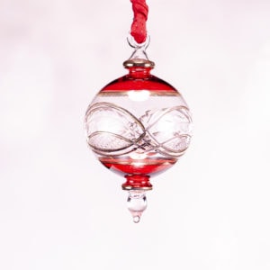 Small Etched Egyptian Glass Ornament in Red