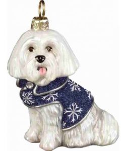 DIVA Maltese in Blue Snowflake Coat Ornament