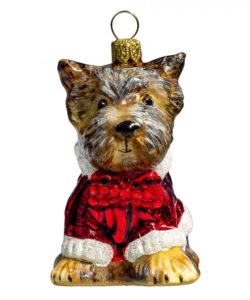 Yorkshire Terrier with Candy Cane Sweater Ornament