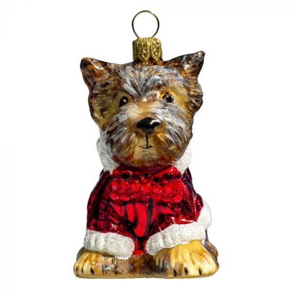 Yorkshire Terrier with Candy Cane Sweater Ornament