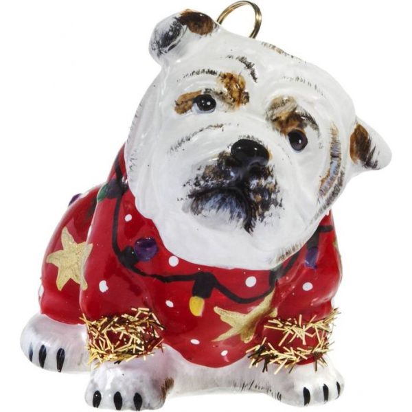 Bulldog with Ugly Sweater Ornament