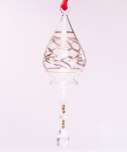Clear and Ornate Gold Tear Drop Egyptian Glass Ornament with Crystal