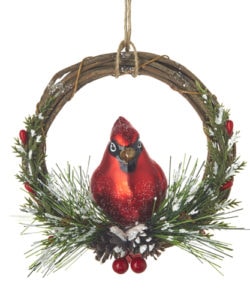 Cardinal On Wreath Ornament