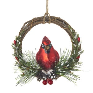 Cardinal On Wreath Ornament
