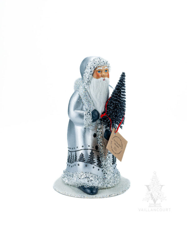 Santa Striding Silver With Tree