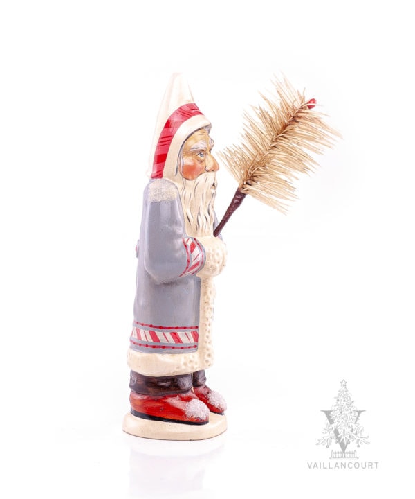 Small Santa in Blue with Feather Tree