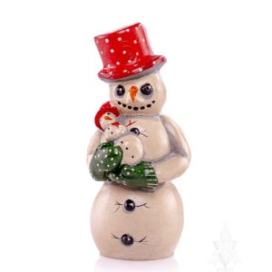 Red Hat Snowman Holding Snow Baby
