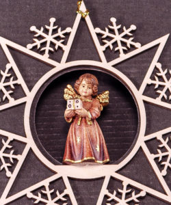 Bell Angel with Parcel in Hanging Snowflake Star by PEMA