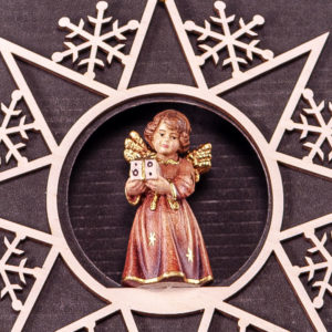 Bell Angel with Parcel in Hanging Snowflake Star by PEMA