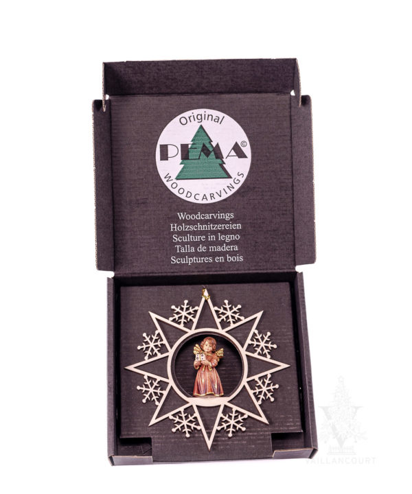Bell Angel with Parcel in Hanging Snowflake Star by PEMA