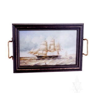 Serving Tray with Ship Print "Rowing Ashore"
