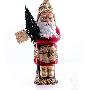 Ino Schaller Red Shiny Santa With Holly Leaves