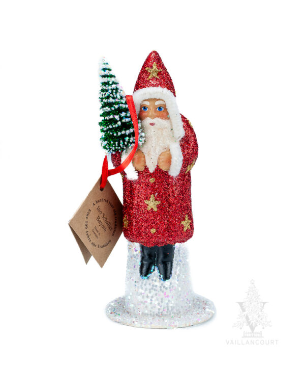 Red Glitter Santa With Gold Stars