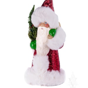 Ino Schaller Red Glitter Santa with White Fur and Tree
