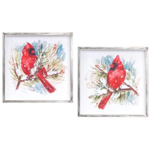 Framed Cardinal Sitting on Pine and Berry