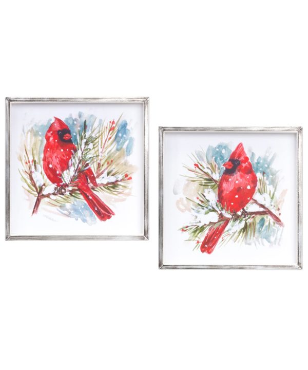 Framed Cardinal Sitting on Pine and Berry