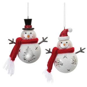 Frosted Snowman with Hat Ornament (Assorted)