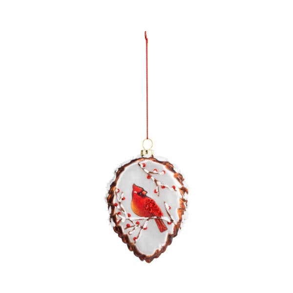 Blown Glass Cardinal Branch Pinecone Ornament
