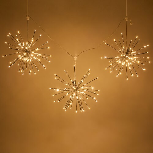 Silver Starburst Lighted Branches (LED, Set of 3)