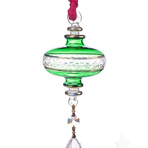 Egyptian Glass Green Ornament with Crystal Drop