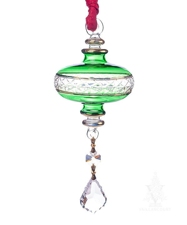Egyptian Glass Green Ornament with Crystal Drop
