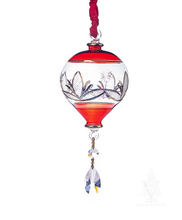 Egyptian Glass Red and Gold Floral Ornament with Crystal