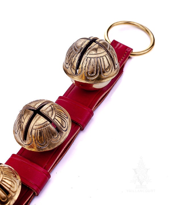 Belsnickel Bells' Red Leather Strap with Keepers Brass Bells