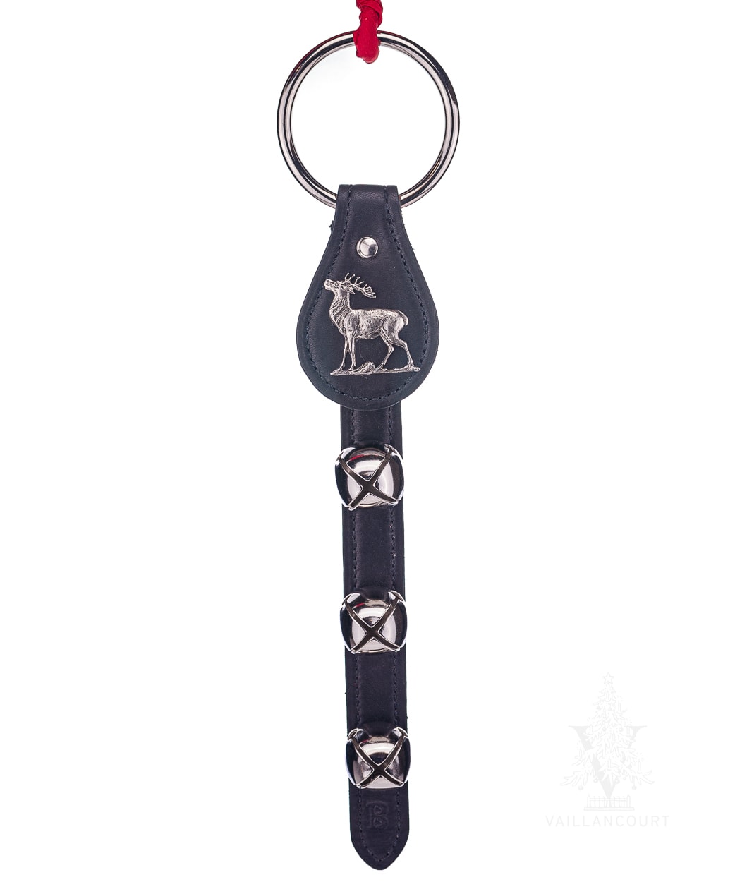 Belsnickel Bells' 3-Bell Black Leather Strap with Deer/Elk Charm