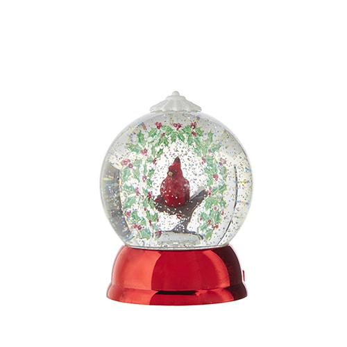 Cardinal Lighted Swirling Glitter Globe