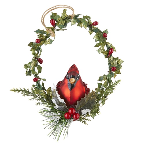 Cardinal on Holly Wreath Ornament