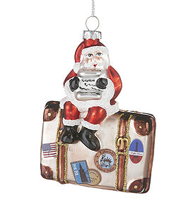 Traveling Santa on Luggage Ornament