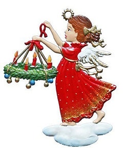Angel Carrying Christmas Wreath Pewter Ornament by Wilhelm Schweizer