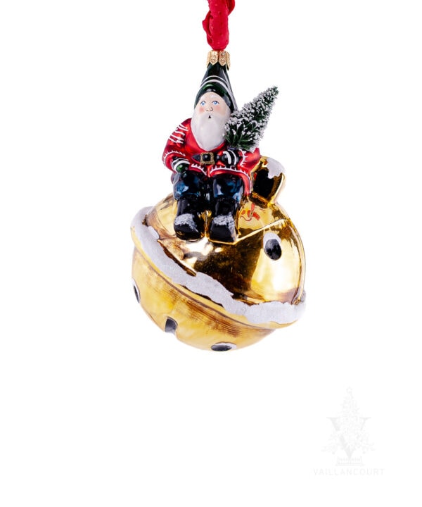 Gold Bell Santa Ornament