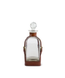 Glass Decanter with Leather Straps and Metal Buckle Accent