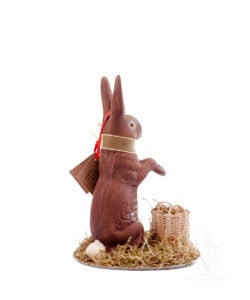 Upright Rabbit on Grass with Ribbon and Basket