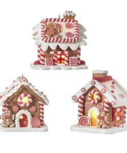 Gingerbread House Ornament 3.25", Lighted Assorted