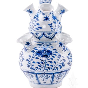 Large Asian Inspired Blue and White Tulip Vase