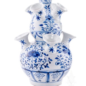 Large Asian Inspired Blue and White Tulip Vase