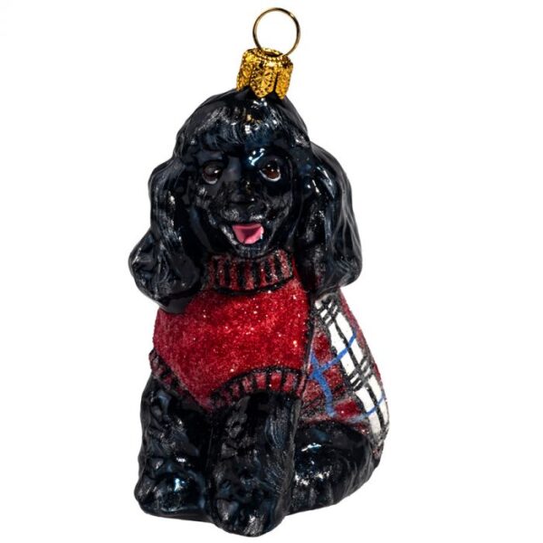 Black Poodle with Checked Sweater Ornament