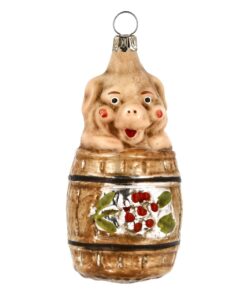MAROLIN Glass Ornament Pig In A Barrel