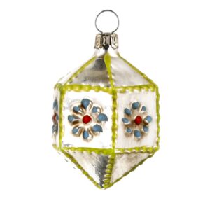 MAROLIN Miniature Glass Ornament Hexagon With Knobs Blue
