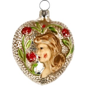 MAROLIN Glass Ornament Heart With Girl And Roses