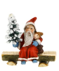 MAROLIN Miniature Santa Sitting On Wooden Bench