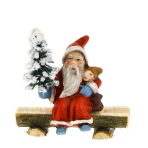 MAROLIN Miniature Santa Sitting On Wooden Bench