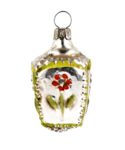 MAROLIN Miniature Glass Ornament With Basket And Flower Orange