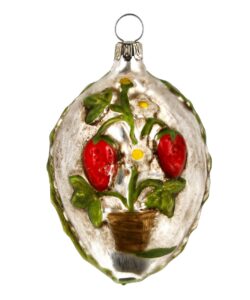 MAROLIN Glass Ornament Egg With Flowerpot And Strawberries
